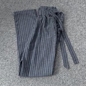 Striped Self Tie Paperbag Waist Trousers